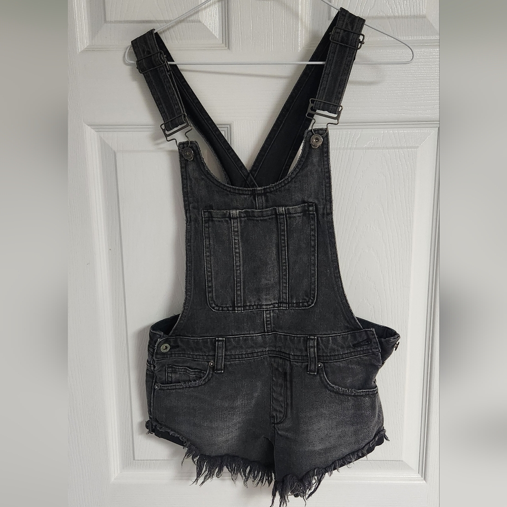 Free People Charcoal Denim Overalls